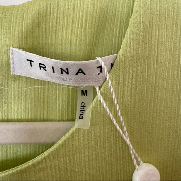 NWT Trina Turk FEATHER dress Lime Ruffle-Hem Mini Dress size medium - Picture 8 of 11